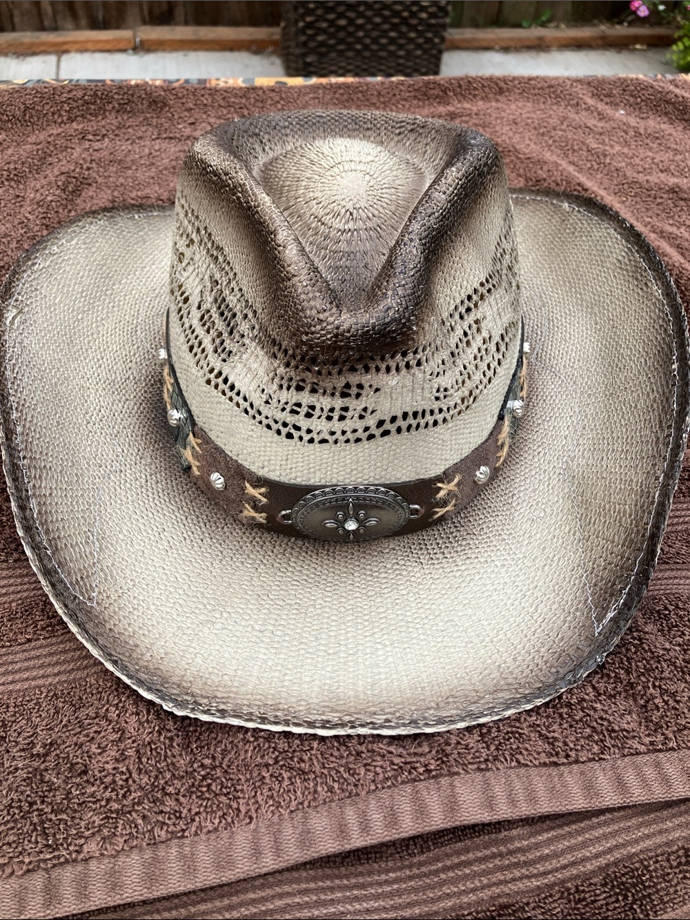 Kenny K Burnished Raffia Western Cowboy Hat Sz L